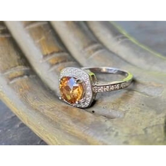 Orange Topaz and White Sapphire Sterling Silver Ring - Picture 5 of 6
